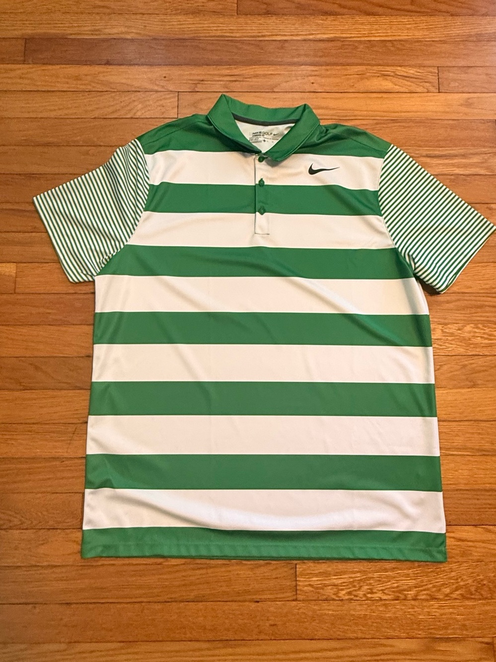 Nike Men’s Green and White Striped Polo